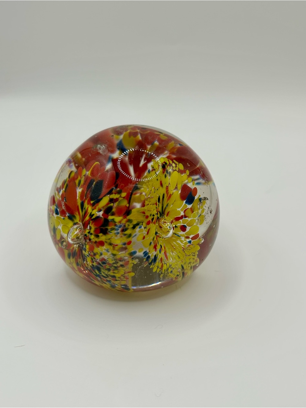 Handblown Glass Paperweight in Red and Yellow - Picture 3 of 6